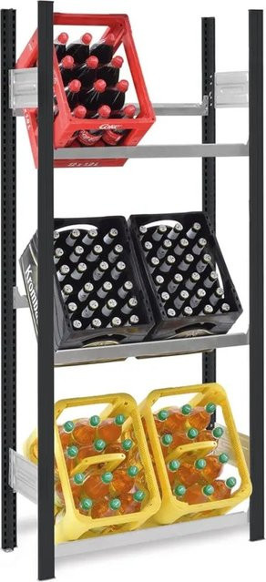 PROREGAL Getränkekistenregal Stecksystem T-Profil aus Stahl, 3 Ebenen für 6 Getränkekisten, Farbe Anthrazit/Verzinkt, H x B x T: 175 x 75 x 30 cm - Bild 1