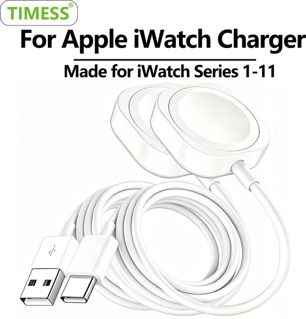 2 Stück Magnetisches USB-A und USB-C Ladekabel für Apple Watch Series Ultra, 11, 10, 9, 8, 7, 6, 5, 4, 3, 2 in Weiß - Bild 1