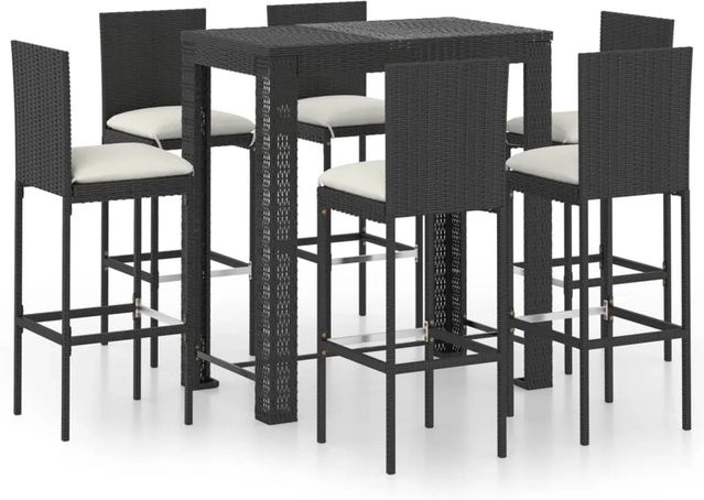 vidaXL 7-tlg Gartenbar-Set Modell 3 aus Poly Rattan mit Kissen in Schwarz - Bild 1