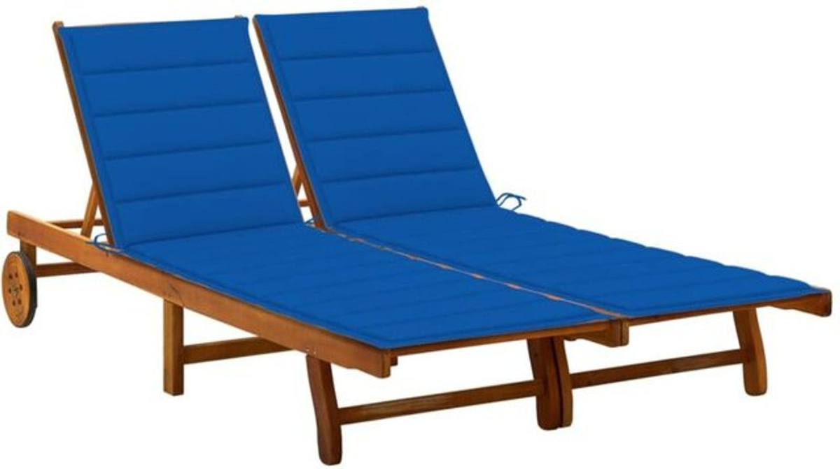 Vidaxl Gartenliege für 2 Personen aus Akazie Massivholz mit Auflagen in Natur und Blau, B: 200 cm, H: 85 cm, T: 118 cm - Bild 1
