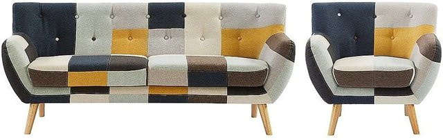 Vente-unique Couchgarnitur Serti mit Dreisitzer-Sofa und Sessel in Mehrfarbig Patchwork-Design, Breite: 188 cm, Tiefe: 88 cm, Höhe: 81 cm - Bild 1