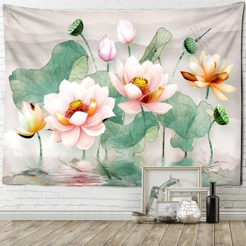 Wandteppich Super Six mit Lotus und Koi Motiv im Bohemian Stil, mehrfarbig, B/H: 95 x 70 cm - Bild 1