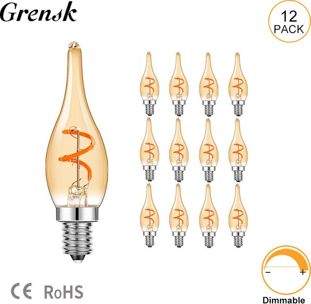 Grensk Retro LED Kerzenlampe mit Spiralform und Flammenform, E14 Basis, 1,5 W, Warmweiß 2200K, dimmbar, Transparent - Bild 1