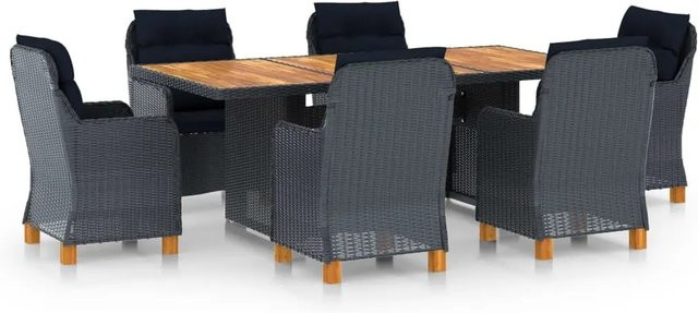 vidaXL 7-tlg Garten-Essgruppe aus Poly Rattan und Akazienholz in Dunkelgrau Modell 6 - Bild 1