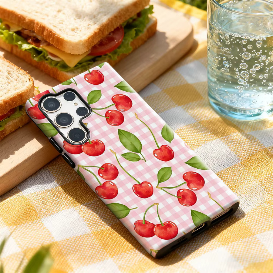 Potdemiel Cherry Gingham Handyhülle für Samsung Galaxy S25 Ultra, S24 und S23 Ultra Plus mit glänzender doppellagiger Rückseite - Bild 2