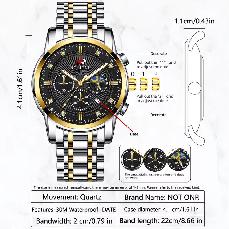 NOTIONR Armbanduhr Quarz, Edelstahl, Schwarz, Herren - Bild 2