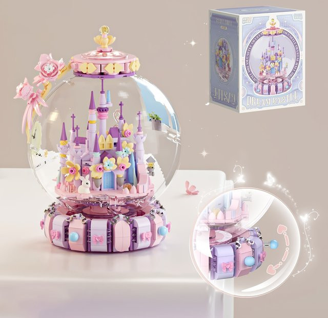 SUNVERY Märchen-Kristallkugel, Schlossblöcke, Puzzle-Spielzeug, Rosa / Pink, Fantasy - Bild 1