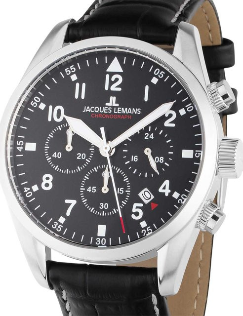 Jacques Lemans Chronograph, Quarz, Edelstahl, Leder, 42 mm, Herren - Bild 1