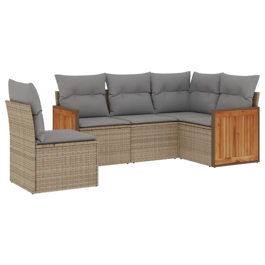 vidaXL 5-tlg Garten-Sofagarnitur L-Form aus Poly Rattan in Beige mit Kissen und UV-beständigem Polster - Bild 2