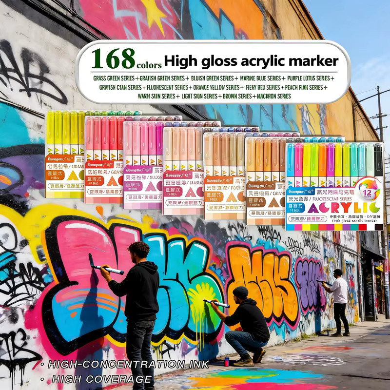 GuangNa Acrylmarker Set mit 12 Farben in Multicolour für DIY-Malerei, Graffiti und Manga - Bild 3