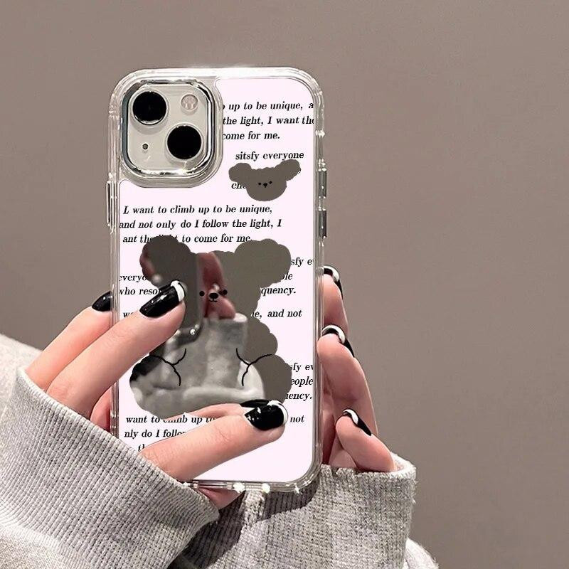 Niedliche Bär Handyhülle mit Make-Up Spiegel und Luxus Plating für iPhone 11 12 13 14 15 Pro Max XR XS X Transparent - Bild 3