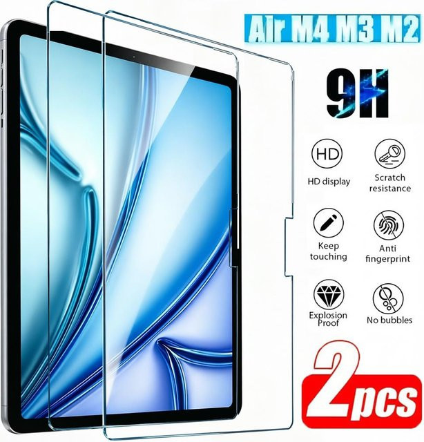 2 Stück Gehärtetes Glas Displayschutzfolie für Apple iPad Pro, Air und Mini, transparent - Bild 1