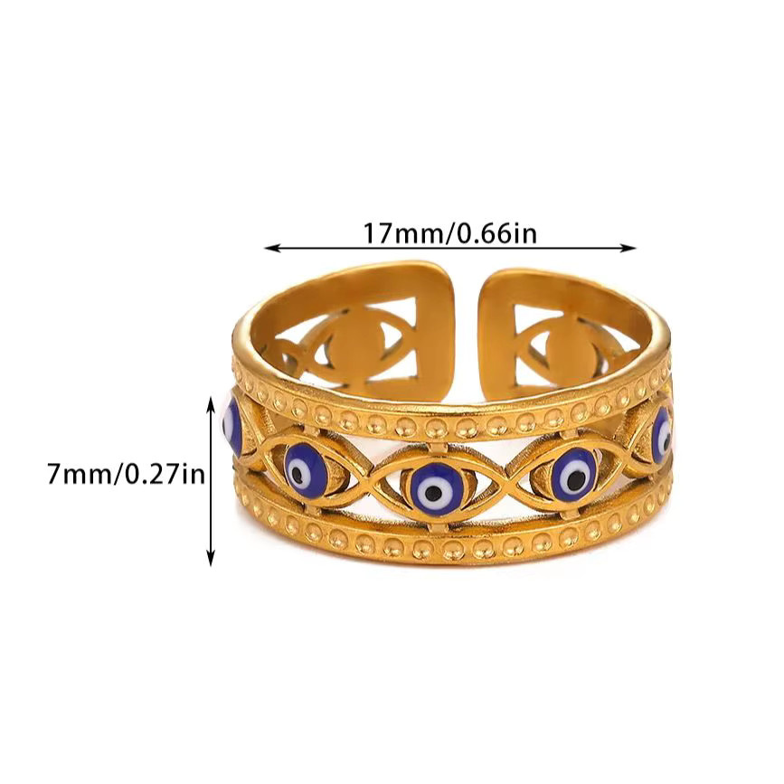 ICFTZWE Ringe, Emaille, Evil Eye, Gold Farbe, Edelstahl, Damen - Bild 2