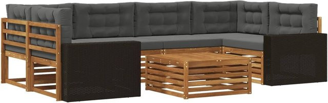vidaXL Outdoor-Sofagarnitur 7-teilig aus Akazienholz und Anthrazit Polyester mit Polstern in L-Form - Bild 1