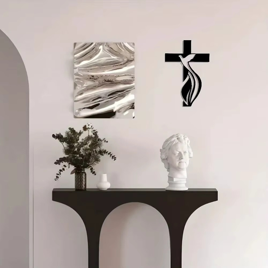 CIFBUY Religiöse Wandkunst aus Metall als abstraktes Eisenkreuz in Schwarz zur Dekoration von Kirche und Heim - Bild 2