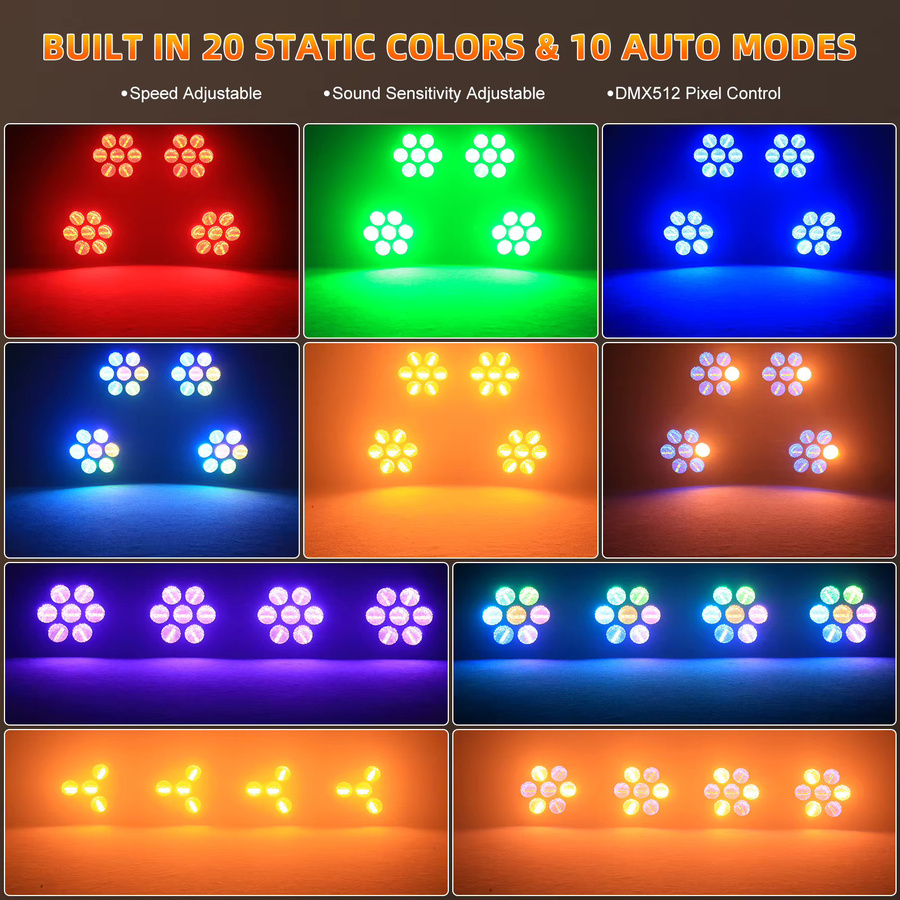 DayFlicker 2 Stück 350 W 7-LED COB Lineares Vintage-Bühnenlicht in Schwarz mit DMX512 und RGB-Effekt für Konzerte und Veranstaltungen - Bild 2