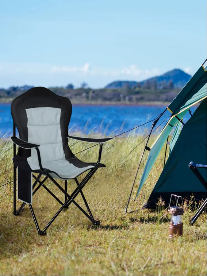 WOLTU faltbarer Campingstuhl mit Seitentasche und Getränkehalter in Grau - Bild 6