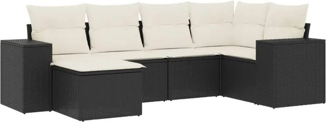vidaXL 6-teilige Garten-Sofagarnitur in L-Form aus Poly-Rattan in Schwarz-Creme mit UV-beständigen Kissen und pulverbeschichtetem Stahlgestell - Bild 1