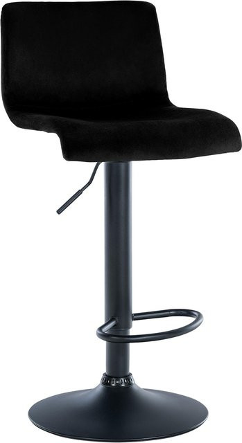 CLP Barhocker Hover höhenverstellbar mit Lehne, gepolsterter Barstuhl mit Samtbezug und Metallgestell, schwarz, drehbar - Bild 1