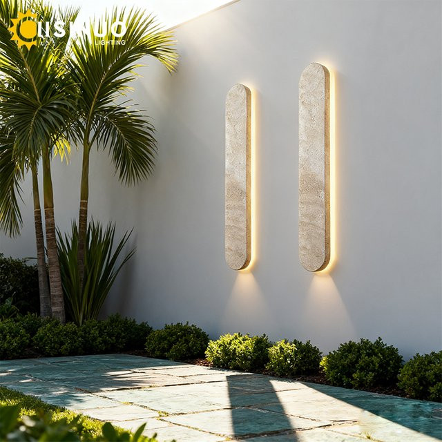 IISINUO LED Wandleuchte aus gelbem Travertin-Naturstein, lineare Up-Down Außenleuchte für Garten und Außenbereich - Bild 1
