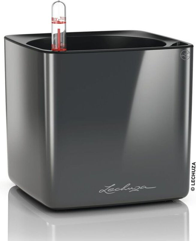Lechuza Cube Glossy 14 Pflanzkübel Komplettset in Anthrazit Highgloss - Bild 1