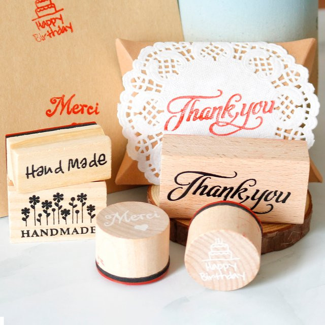 iSRCRAFT Vintage Holzstempel Danke Rund für DIY-Handwerk und Scrapbooking in Braun - Bild 1
