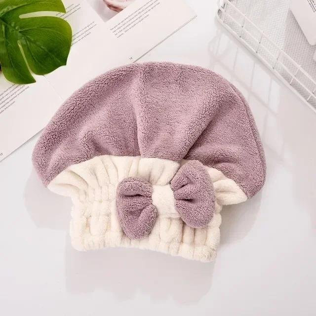 Duschhaube mit Schleife für Damen, Korallensamt, schnelltrocknend - Bild 1