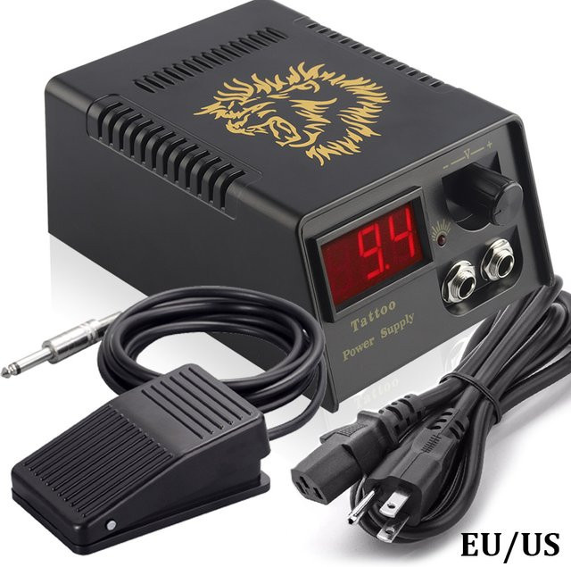 PEPAX Tattoo Netzteil Kit mit Digital LCD Display, Dual Modus und Fußpedal in Schwarz für Rotary Tattoo Maschinen und Spulen-Tattoo Guns - Bild 1
