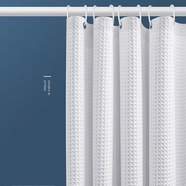 Wasserfester Jacquard-Duschvorhang mit Waffelstruktur in Weiß, B/H: 80 x 180 cm - Bild 1