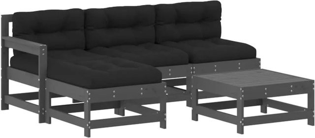 vidaXL 5-tlg Garten-Lounge-Set aus massivem Kiefernholz in Grau mit Kissen und rustikaler Optik - Bild 1