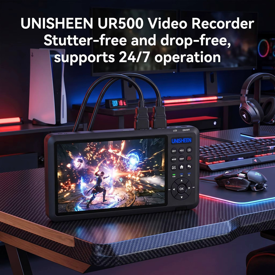 UNISHEEN 7-Zoll Video Capture Box mit 2 HDMI Kanälen, 1080p HD und 4k Unterstützung, Schwarz - Bild 2
