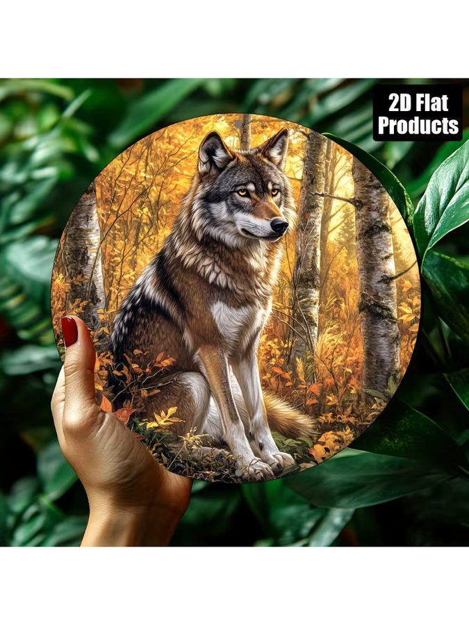 Potdemiel Rundes Vintage Metall-Aluminium-Schild mit Wolf-Motiv, Wandkunst in Mehrfarben, Durchmesser: 20 cm - Bild 7