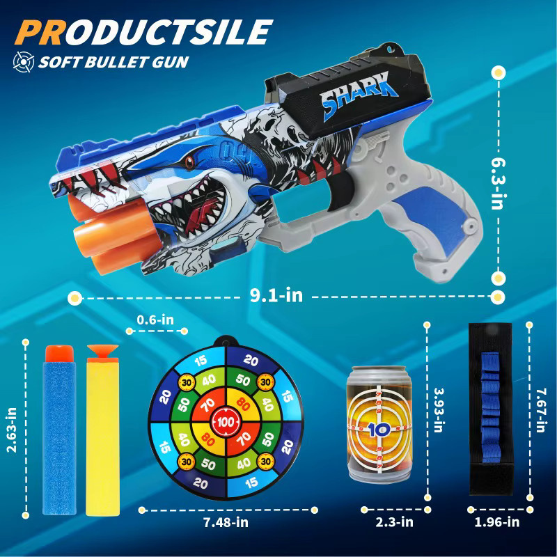 MYGVN Hai-Graffiti-Spielzeug-Blaster-Set, mit Zielscheibe, Set - Bild 4