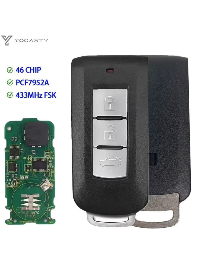 YOCASTY Fernbedienungsschlüssel Smart Card mit PCF7952A Chip 433 MHz FSK für Mitsubishi ASX Lancer Outlander, 3 Tasten, Schwarz - Bild 1