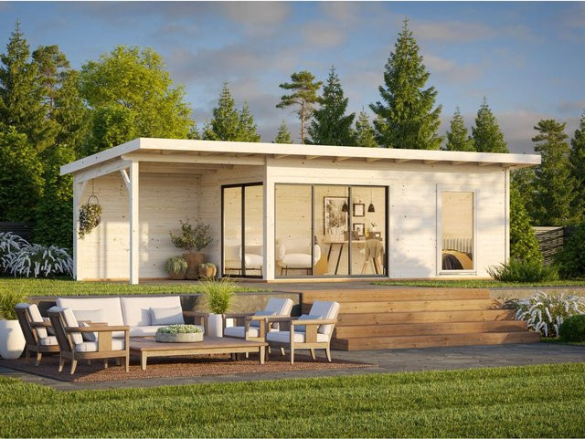 Palmako Gartenhaus Andrea Slide aus Fichtenholz in Grau, Pultdach, B: 898 cm, H: 264 cm, T: 300 cm, tauchgrundiert - Bild 1
