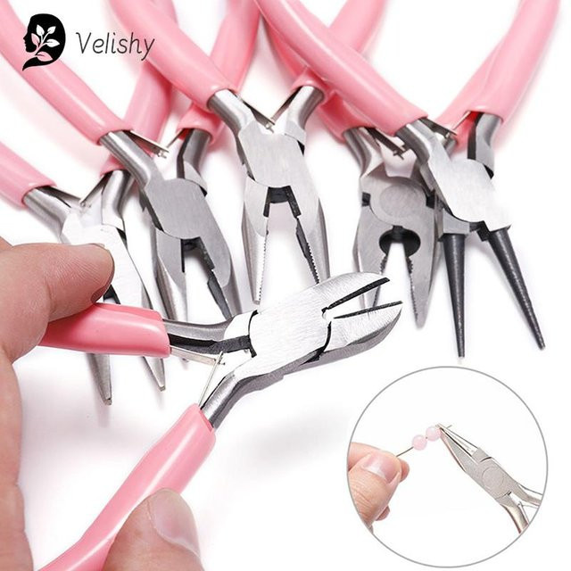 Velishy Mini Werkzeugset für Schmuckherstellung mit Diagonal-, Rund-, Gebogen- und Spitzzange in Pink - Bild 1