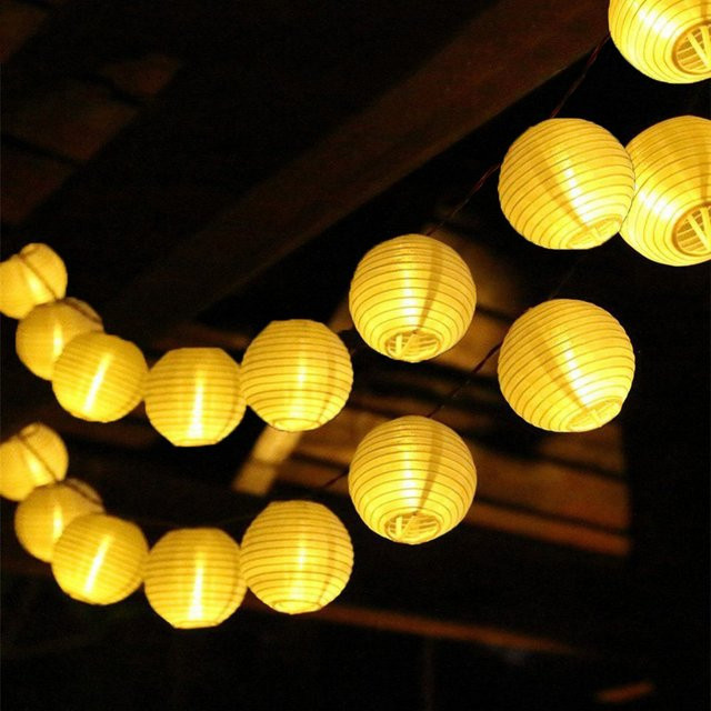 Solar LED Laternen Lichterkette im Boho-Stil für den Garten, Wasserdichte Solar-Lichterkette in Orange für Party und Outdoor-Dekoration - Bild 1