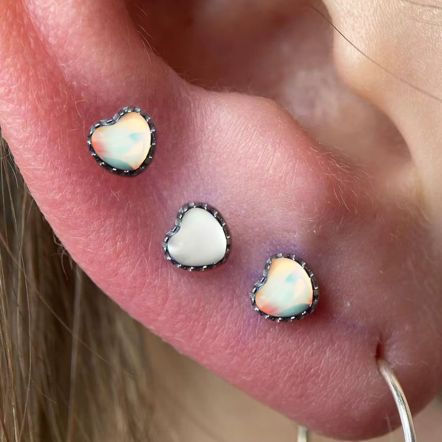 Ohrring Titan, 18K vergoldet, Herz gezahnte Muschel, Farbverlauf, Unisex - Bild 2