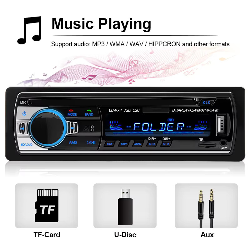 Hippcron 1DIN Stereo Multimedia Autoradio mit Bluetooth, USB und AUX Eingang in Schwarz - Bild 5