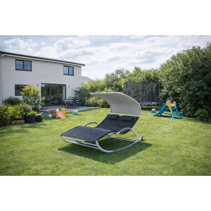 Leco Schaukelliege Edda mit Sonnendach und Rollen, Anthrazit, B/T/H: 146 x 220 x 165 cm - Bild 3