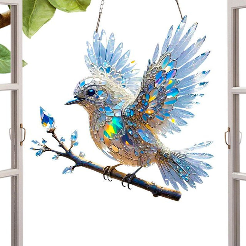 Hängender Sonnenfänger aus Acryl in Blau und Mehrfarbig mit Bluebird-Motiv zur Dekoration von Fenstern und Wohnzimmern - Bild 1