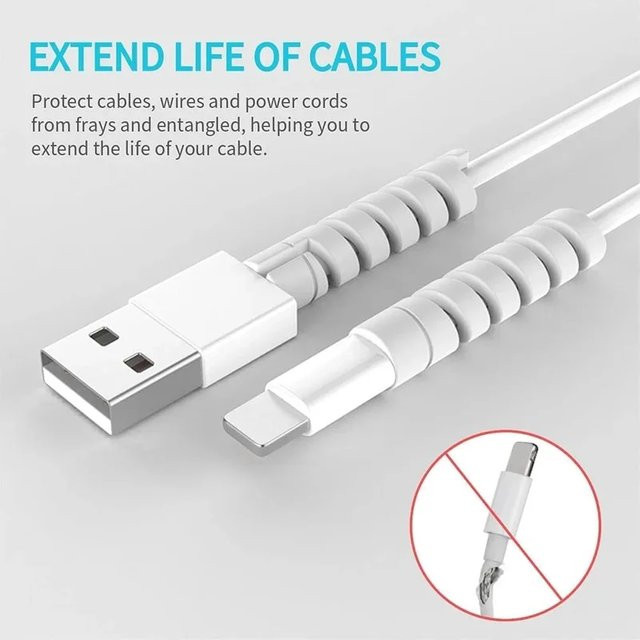 Silikon Spiralkabelschutz und Kabelendenschutz für USB-C Ladekabel in Weiß - Bild 1