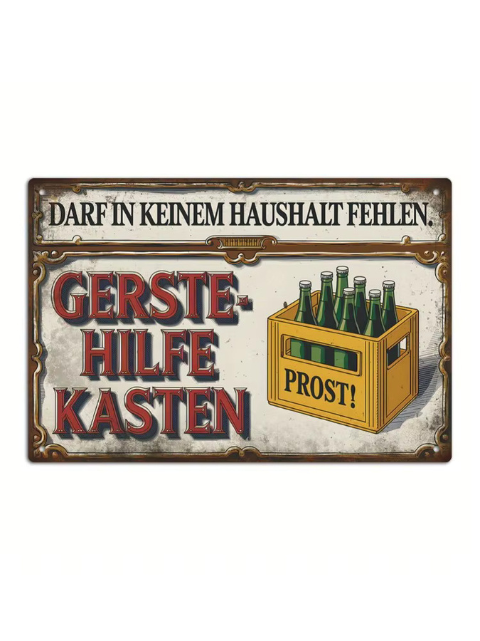 HELLOYOUNG Metallblechschild Vintage Gerste-Hilfe-Kasten Bierkiste Design Wandkunst Mehrfarbig B: 30,0 cm, H: 20,0 cm - Bild 3