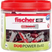 Fischer DUOPOWER Universaldübel aus Nylon, Grau und Rot, 80 Stück, Durchmesser: 8 mm, Länge: 40 mm - Bild 1