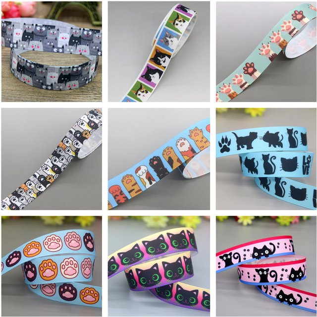 DHK Ripsband mit Katzenpfoten-Print für DIY-Näharbeiten und Dekorationen, 50 Yards, Mehrfarbig - Bild 1
