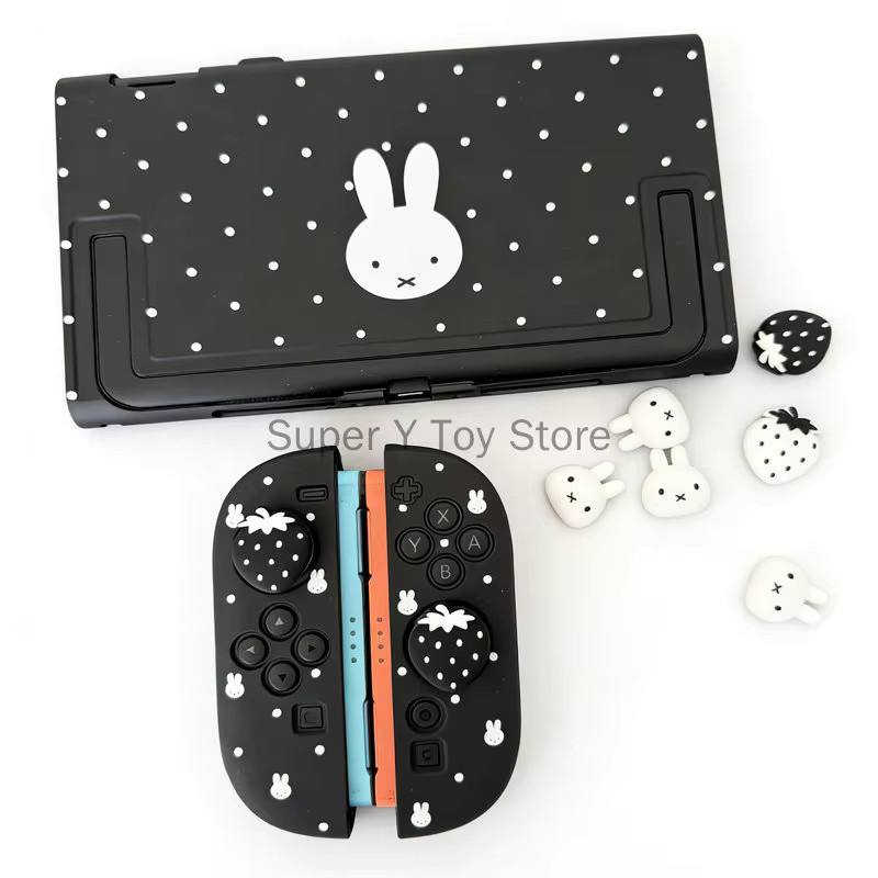Millie Sturzsichere Hartschutz-Hülle für Nintendo Switch OLED mit Polka-Dot-Miffy-Muster in Schwarz - Bild 3