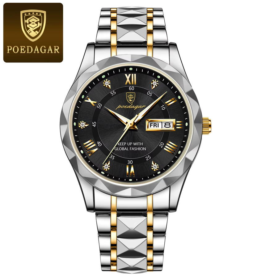 POEDAGAR Armbanduhr, Quarz, Edelstahl, Schwarz, Herren - Bild 7
