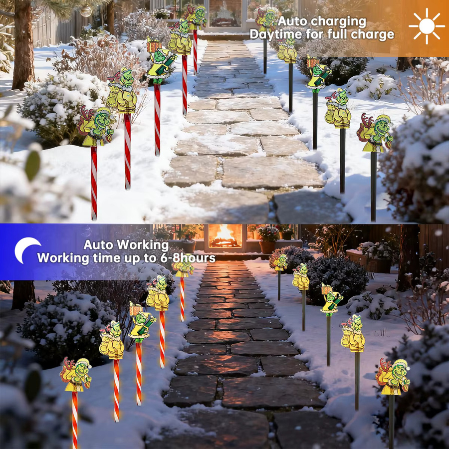 Peach Forest Set aus 5 LED Cartoon Monster Gartenstecklichter Solarbetrieben, Grün, Wasserdicht für Garten und Terrasse - Bild 3