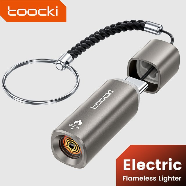 Toocki TG13/14 Mini Elektrischer USB-C Type-C Feuerzeug Flammenlos Winddicht Grau - Bild 1