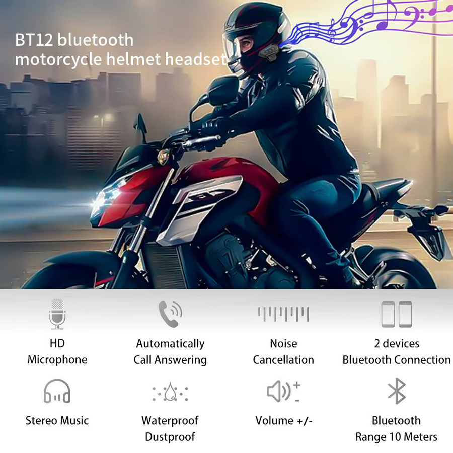 Kebidumei T2 Bluetooth 4.2 Motorrad Helm Headset Wireless Moto Stereo Interphone Freisprecheinrichtung in Schwarz - Bild 2